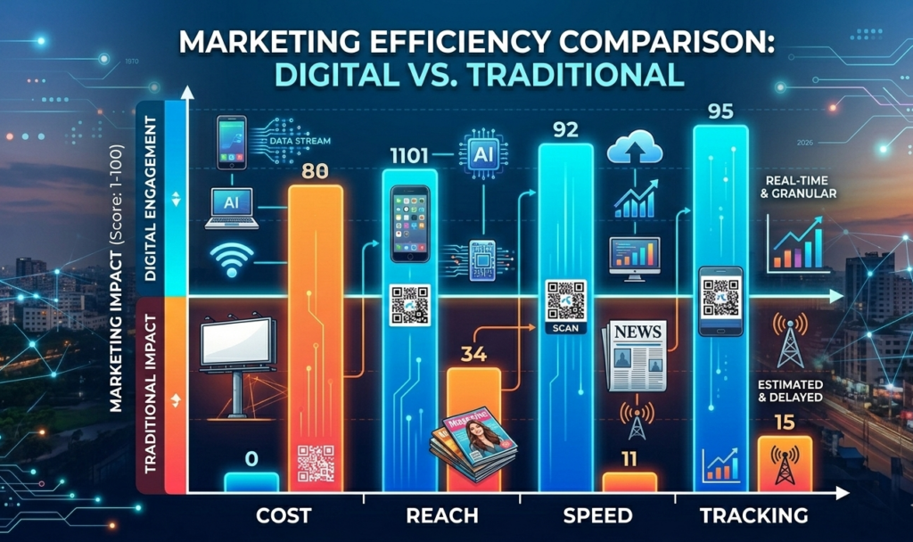 A Comparison Matrix or Bar ChartDigital Marketing vs Traditional Marketing